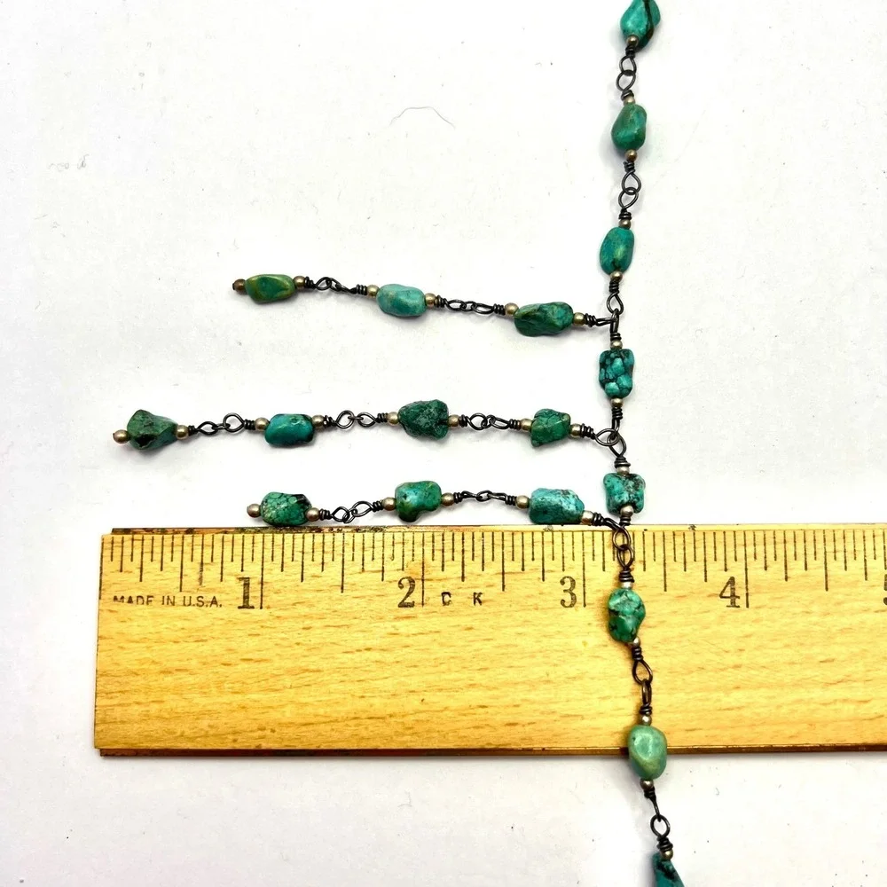Vintage Turquoise Sterling Silver Fringe Necklace Boho Southwestern Choker Bib